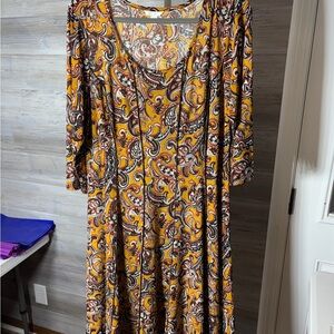 Cato Long Sleeve Dress with Paisley Print in Yellow and Black 981